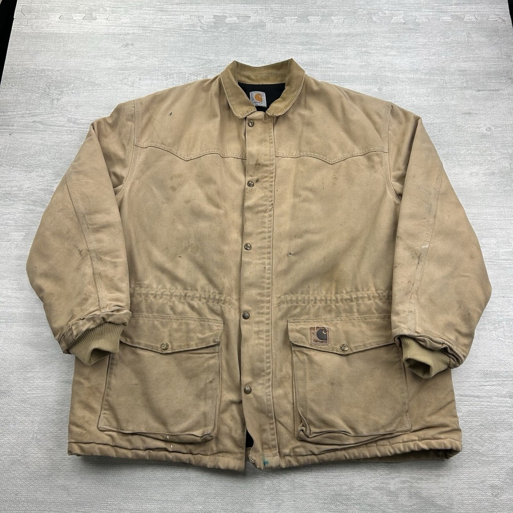 Vintage 90s‎ Carhartt Chore Jacket Size XL Tan Workwear Western Casual Adult